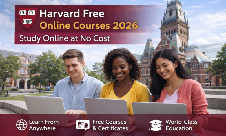 Students taking Harvard free online courses 2026 on laptops