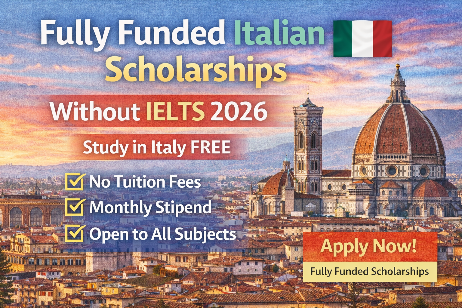 Italian scholarships without IELTS 2026 fully funded study in Italy