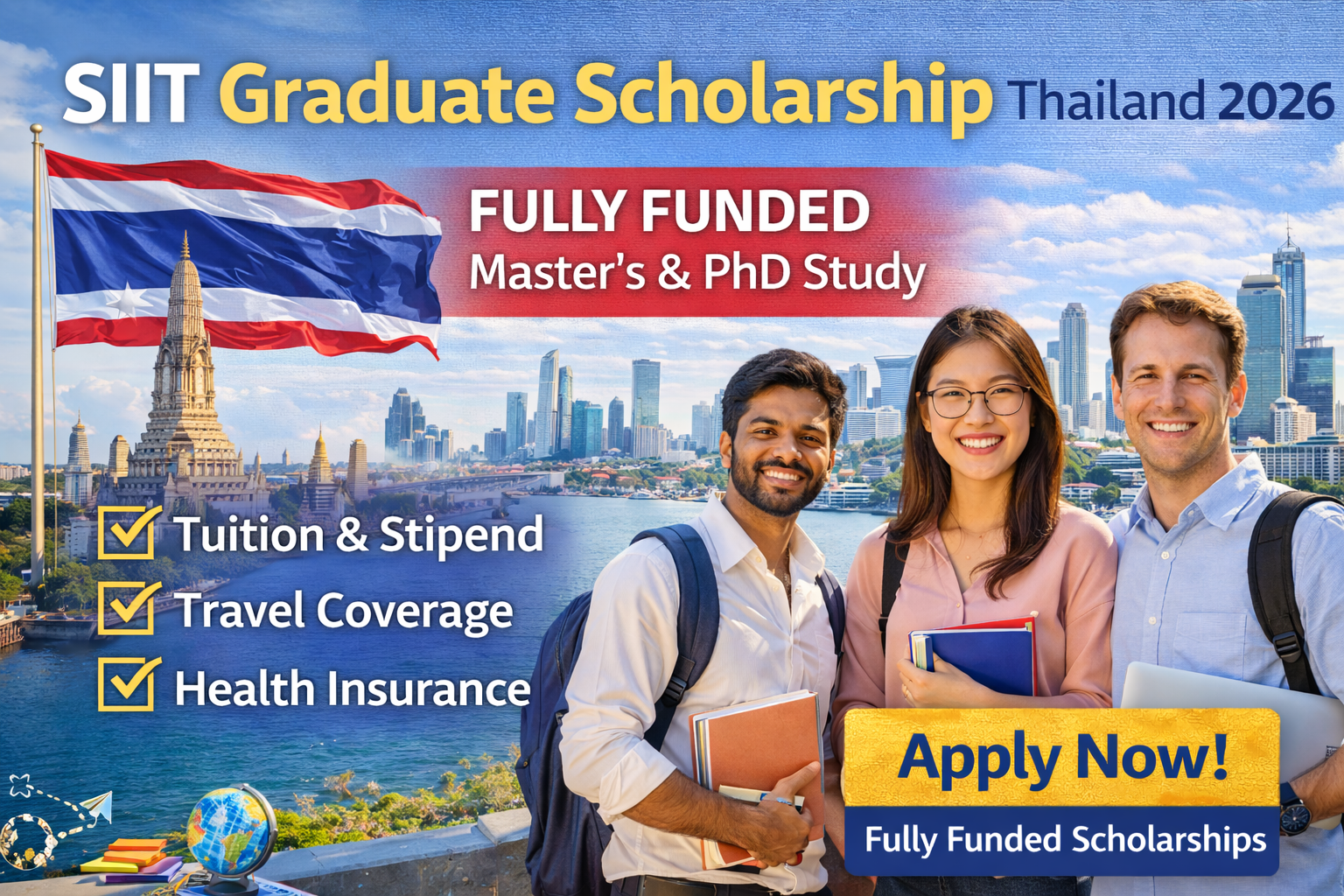SIIT Graduate Scholarship Thailand 2026 fully funded master and PhD program for international students